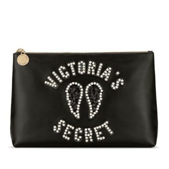 Victoria's Secret Runway Pearl Sequin Patch Angel Wings Makeup Case Pouch - Picture 1 of 6